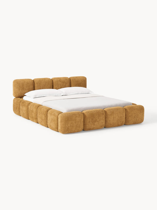 Draggery Tayla Upholstered Bed with Storage, Teddy Bouclé