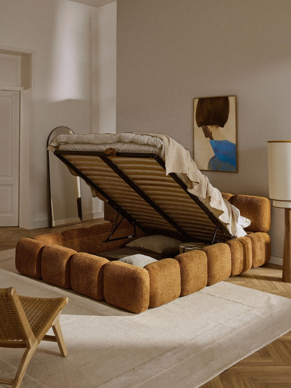 Draggery Tayla Upholstered Bed with Storage, Teddy Bouclé