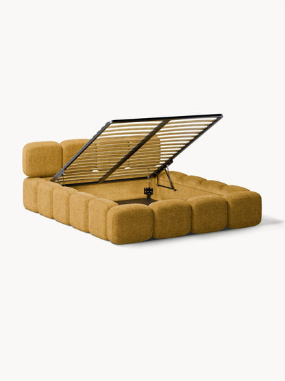 Draggery Tayla Upholstered Bed with Storage, Teddy Bouclé