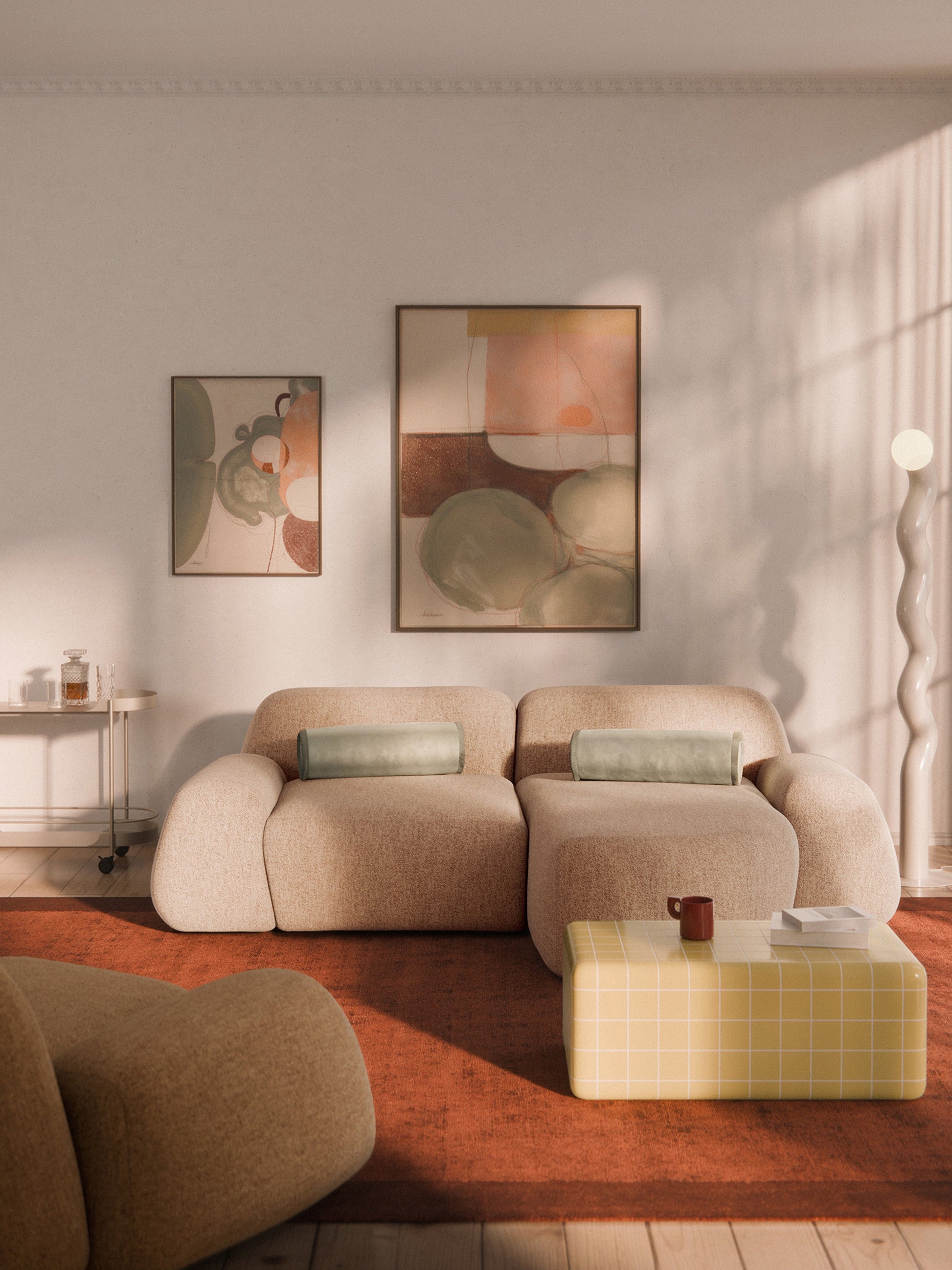 Draggery Wolke Corner Sofa with Bouclé Cover, Modular (3-Seater)