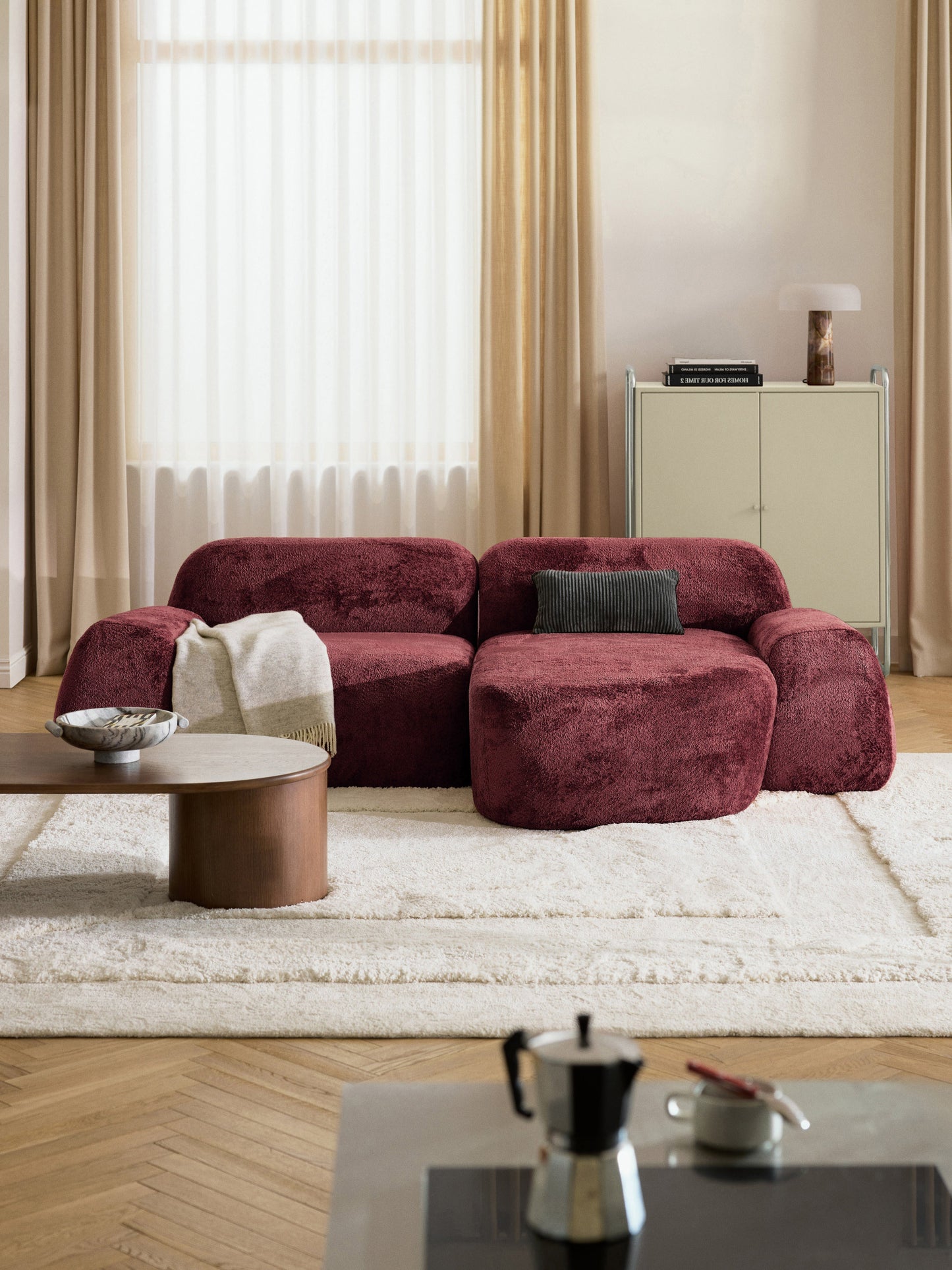 Draggery Wolke Corner Sofa with Teddy Bouclé Cover, Modular (3-Seater)