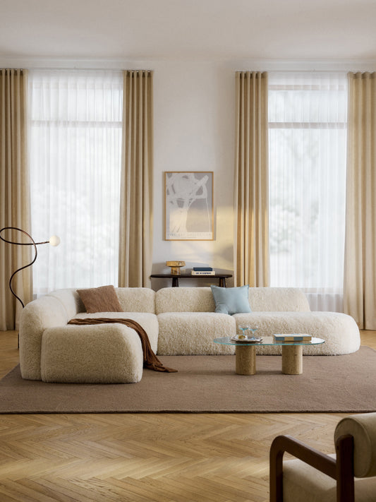Draggery Wolke Modular Corner Sofa with Chaise Longue in Teddy, XL