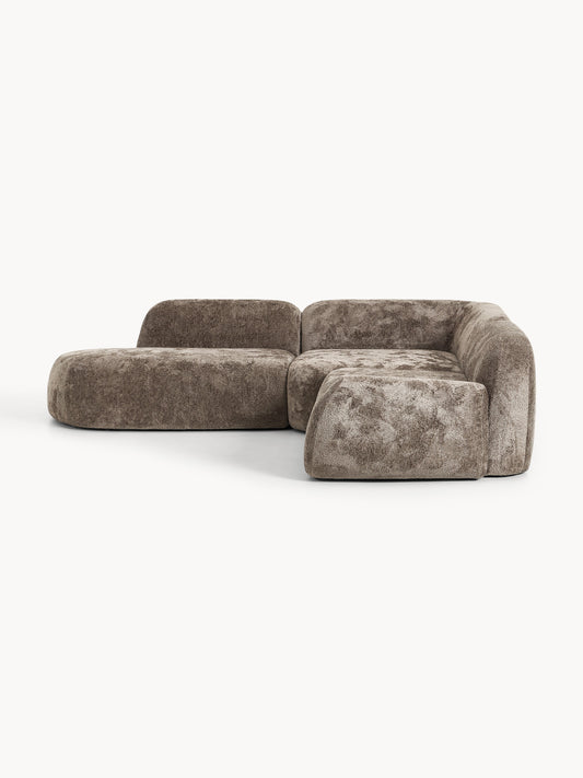 Draggery Wolke Modular Corner Sofa with Teddy Bouclé Cover and Chaise Longue, 4-Seater