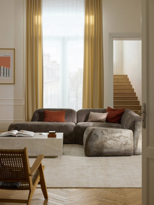 Draggery Wolke Modular Corner Sofa with Teddy Bouclé Cover and Chaise Longue, 4-Seater