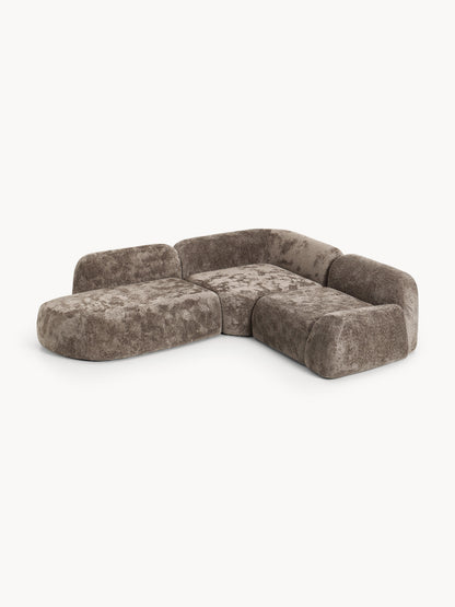 Draggery Wolke Modular Corner Sofa with Teddy Bouclé Cover and Chaise Longue, 4-Seater