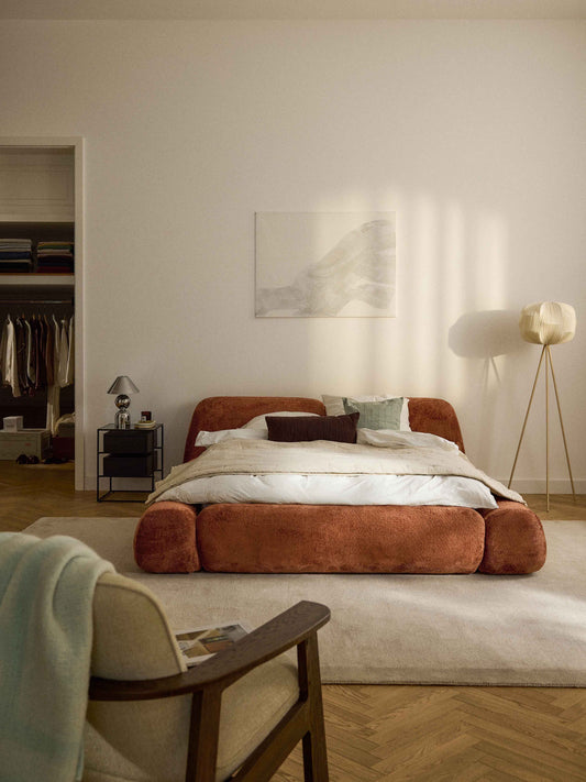 Draggery Wolke Upholstered Bed with Storage, Teddy Bouclé
