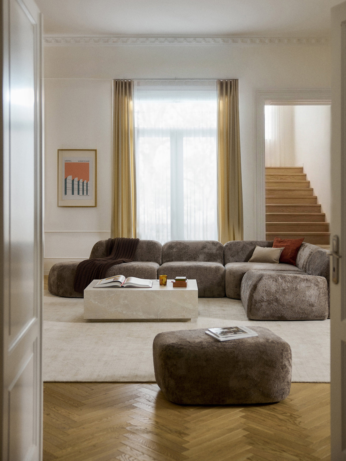 Draggery Wolke XL Modular Corner Sofa with Teddy Bouclé Cover and Chaise Longue